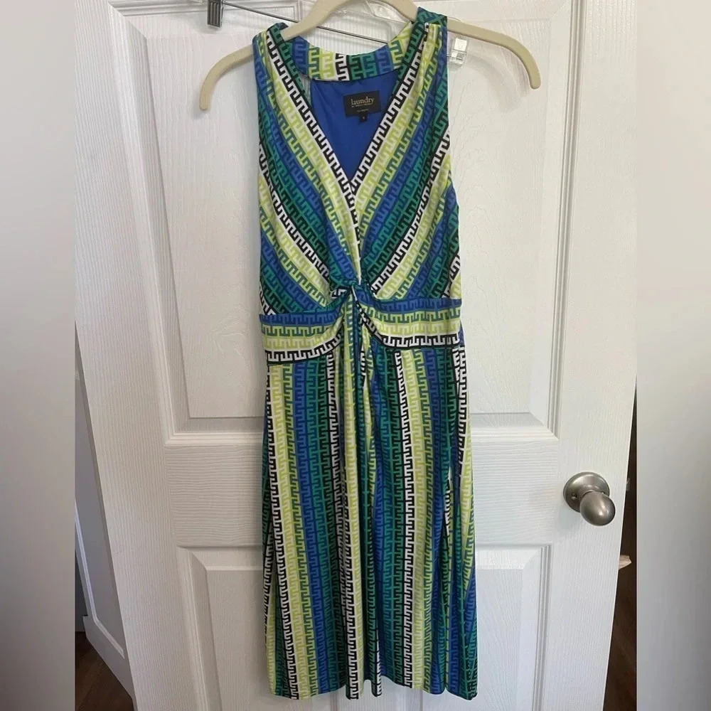 Laundry By Shelli Segal Womens Shift Dress 6 Multicolor Geometric Knot Stretch.